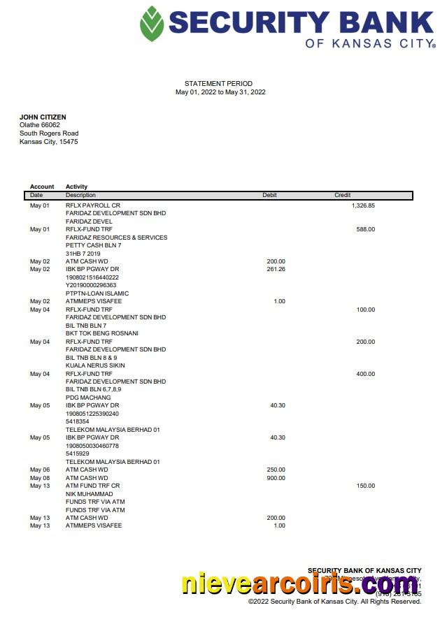 USA Security Bank of Kansas city statement